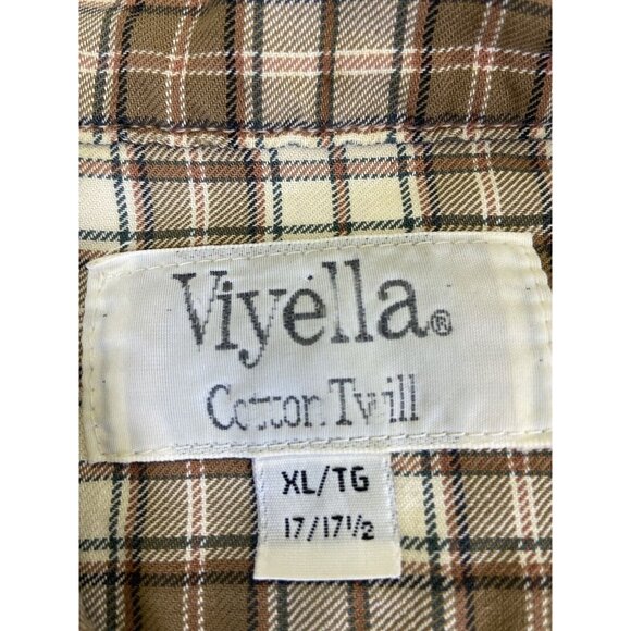 Viyella Cotton Twill Shirt Mens XL Brown Button Down Check Trad Distressed - Picture 8 of 16